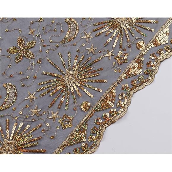 Boho Black Gold Moon & Star Sheer Mesh Sequin Embellished Shawl Wrap‎ Scarf - Picture 7 of 7